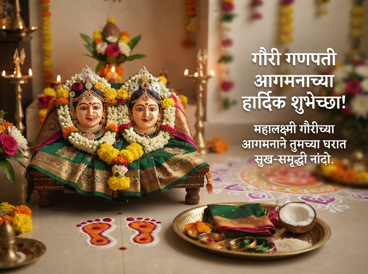 Gauri Ganpati Aagman Wishes in Marathi